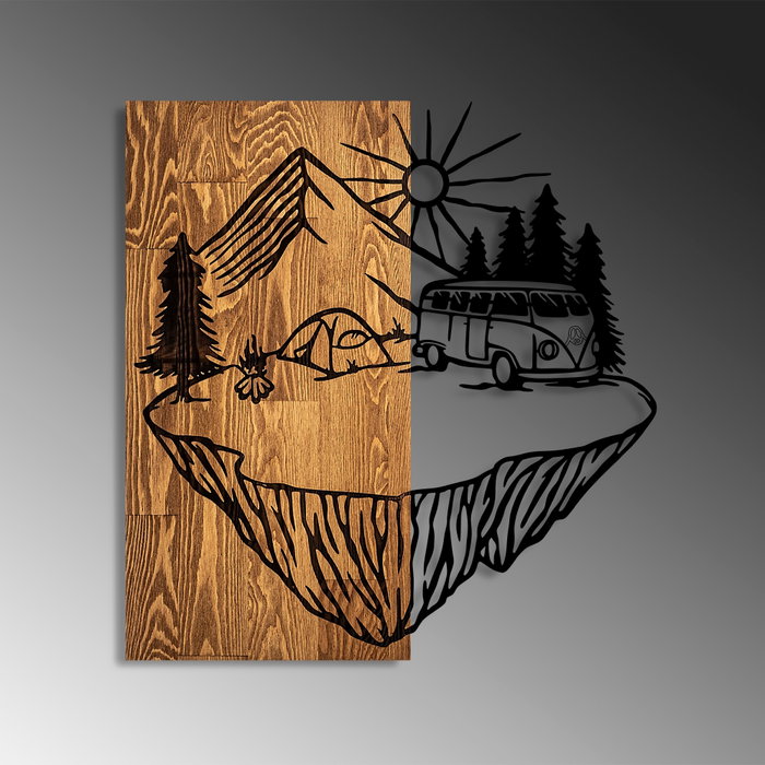 Wallity Camp Life Escultura de pared de madera y metal nogal y negro Wallity Camp Life Escultura de pared de madera y metal nogal y negro